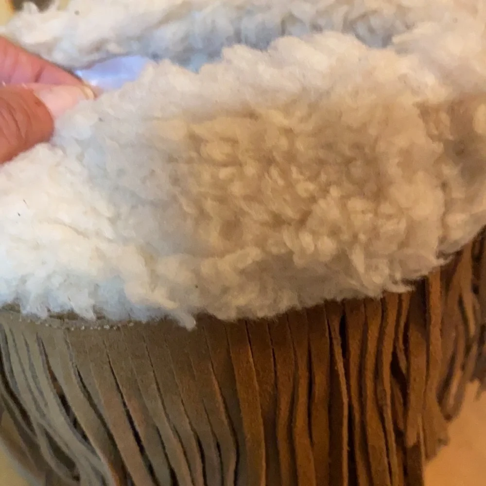 Madden Girl Tan Fringe Winter Boots with Cream Sherpa Cuff
